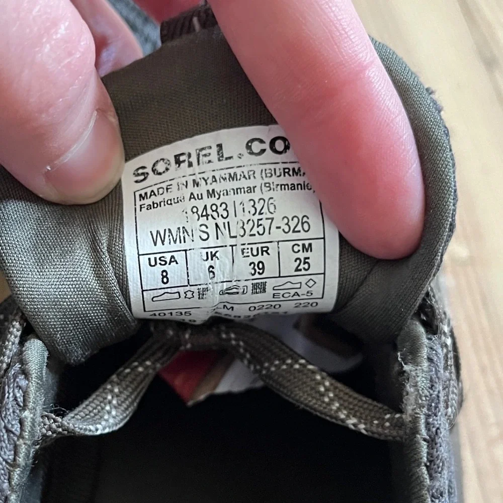 Sorel Out N About Plus Lace Waterproof Sneakers Grey Green NL3257-326 Womens‎ 8